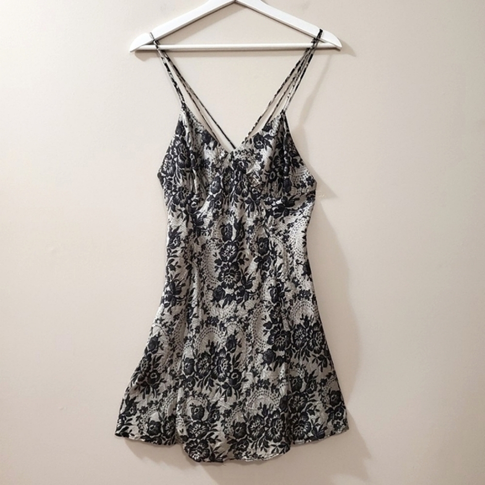 La Senza - 100% Silk Lace Print Black and White Bias Cut Slip Dress - Size M